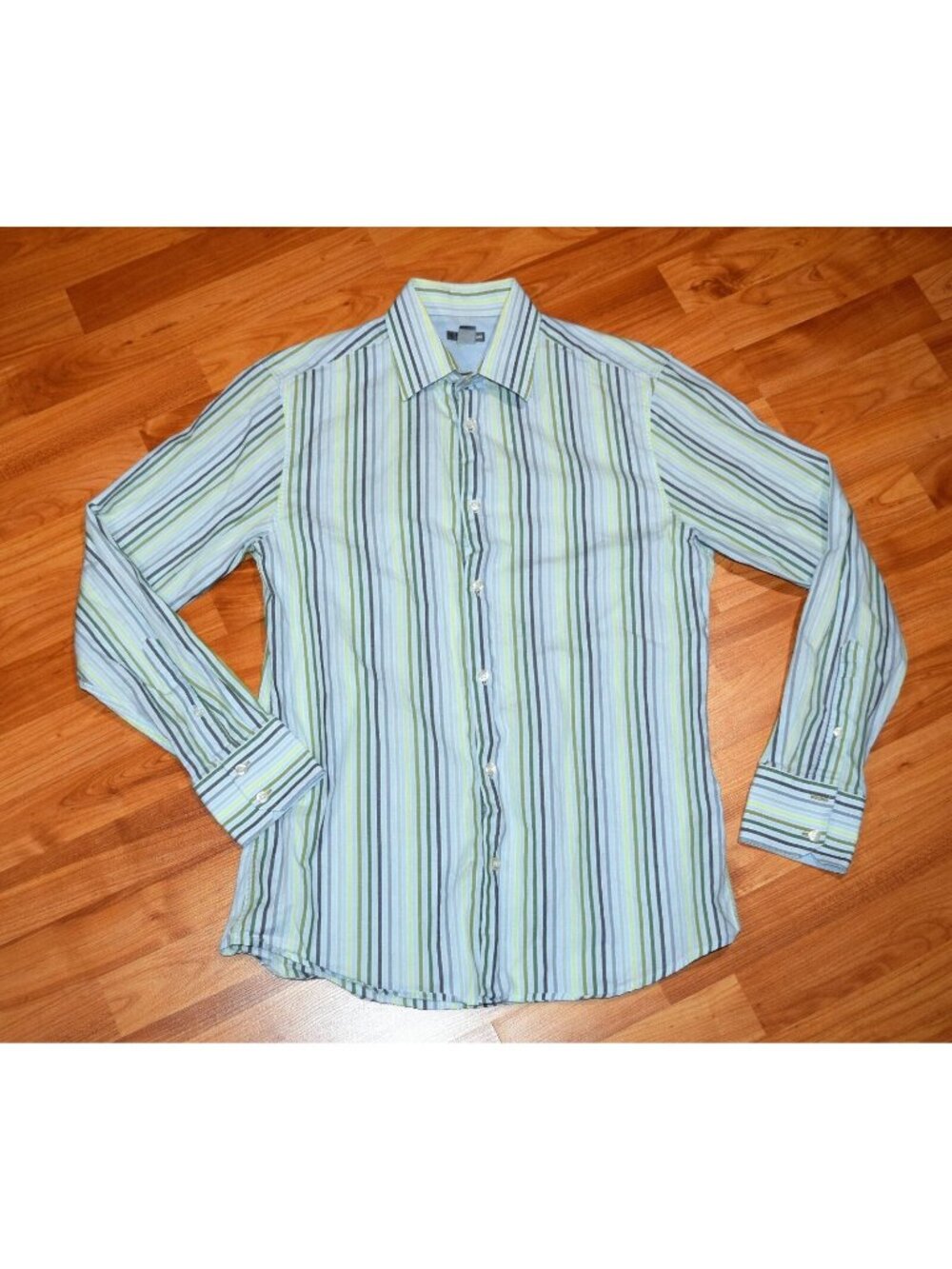 H&M Men's Sz M 15 33/34 Striped Button Front Shirt